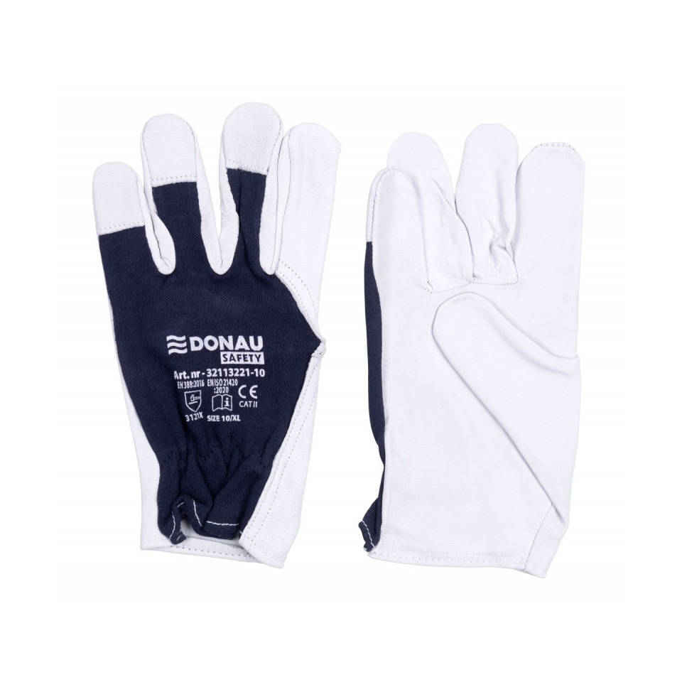 Lederhandschuhe, Arbeitshandschuhe, Navy, Weiß, Größe 10XL