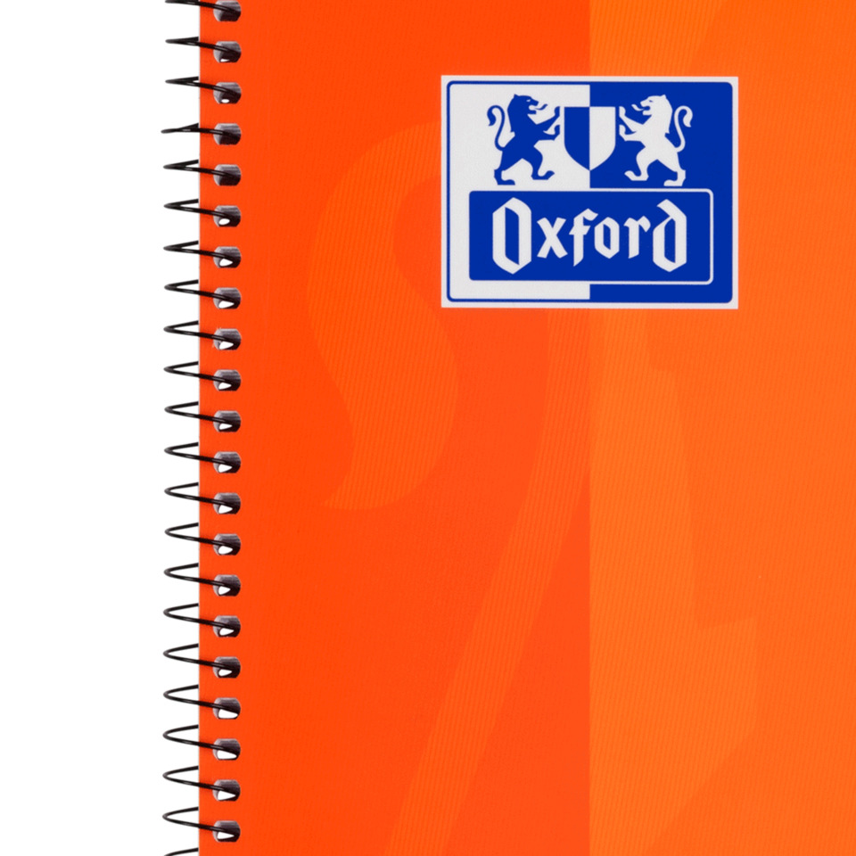 notebook, spiral-bound, orange, Oxford, logo, Notizbuch, Spiralbindung, Orange, Oxford-Logo, Kunststoffplatte