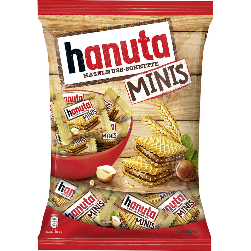 Haselnuss-Schnitte, Kekse Minis, Waffel, Nussfüllung, Snack