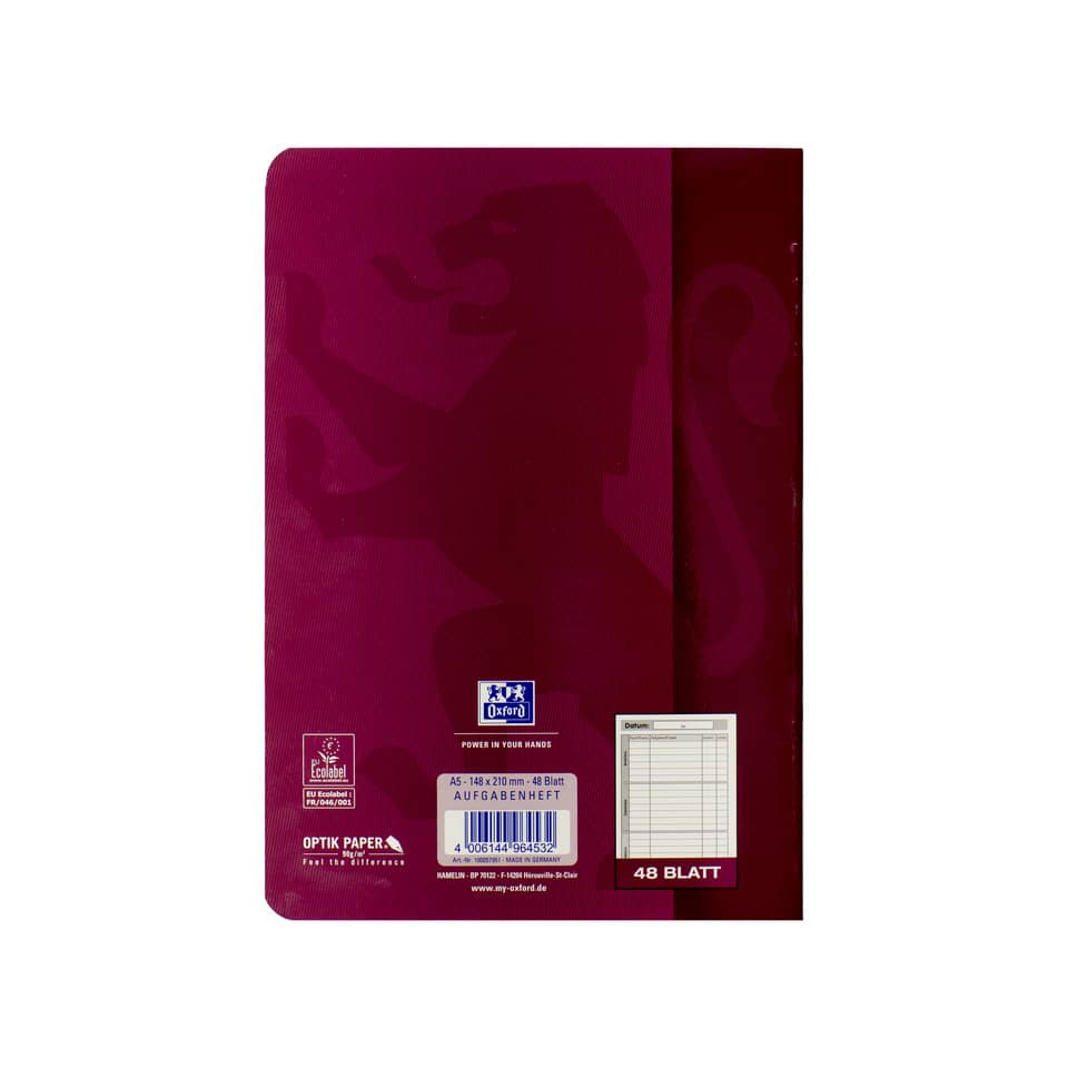 Roter Ordner, A4 Notizblock, Papierhefter, Aufgabenheft, Oxford Logo