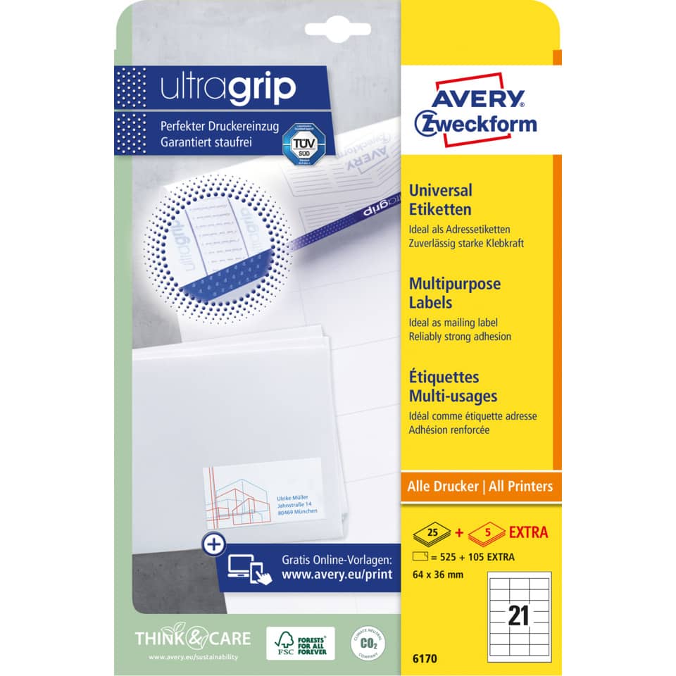 Universelle Etiketten, Mehrzweck-Etiketten, Papier-Etikettenblatt, Avery, Etiketten