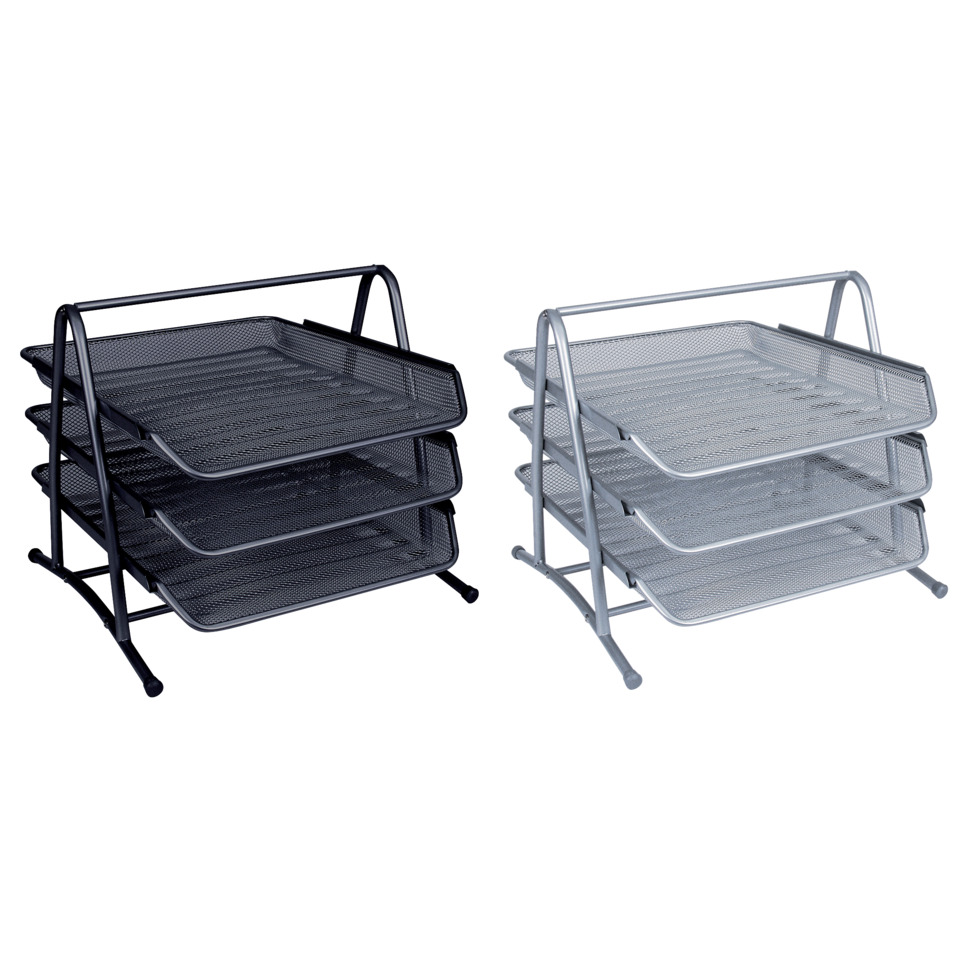 Schreibtisch-Organizer, Dreistufiges Regal, Metallnetz, Schwarz, Grau