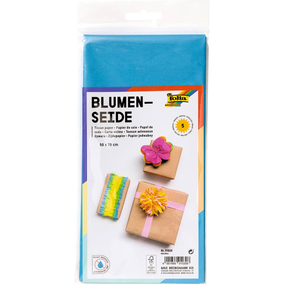 Blumenseide, 50 x 70 cm, 20g/m², 5 Bogen, blau (30) FOLIA 91030
