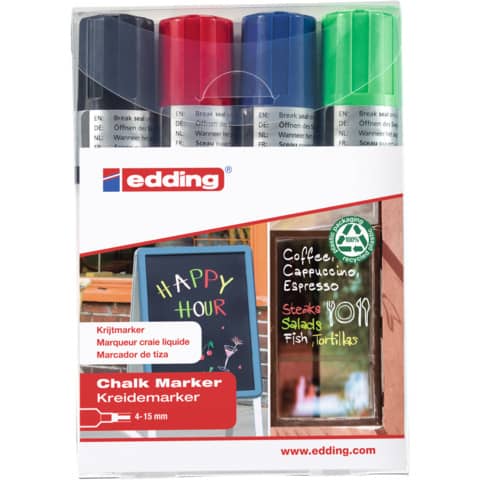 Windowmarker 4090, 4-15mm, Keilspitze, 4 Stück, sortiert EDDING 4090-4999