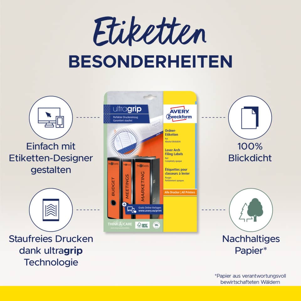 Etiketten, Besonderheiten, Drucktechnologie, Nachhaltiges Papier, 100% Blickdicht