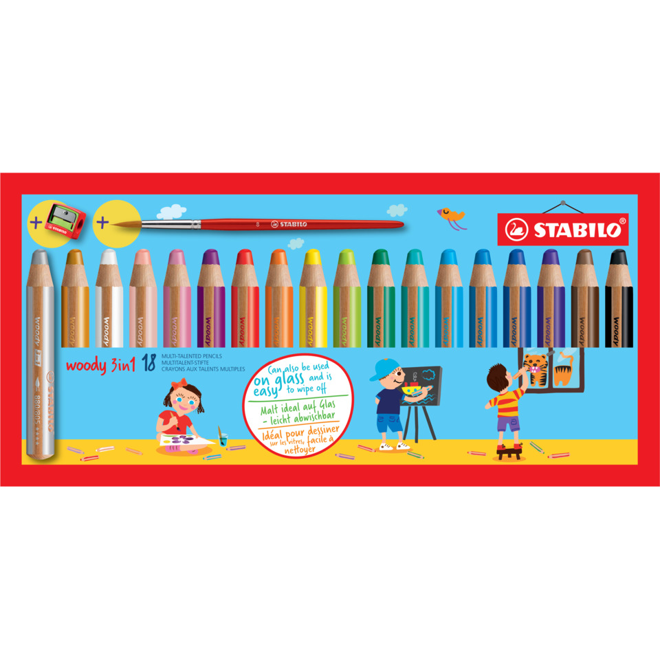 Buntstifte, Holzstifte, Kinderfarben, Malset, 18 Farben