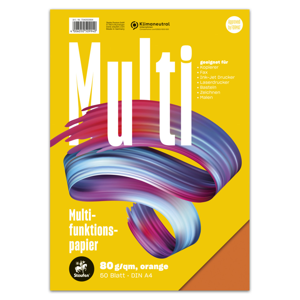 Multifold paper, DIN A4, 80 g/m², orange, Allzweckpapier