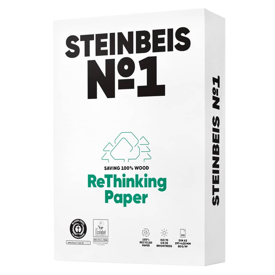 Recyclingpapier, ReThinking Paper, Papierbox, No.1 Steinbeis, 100% Recyclingpapier