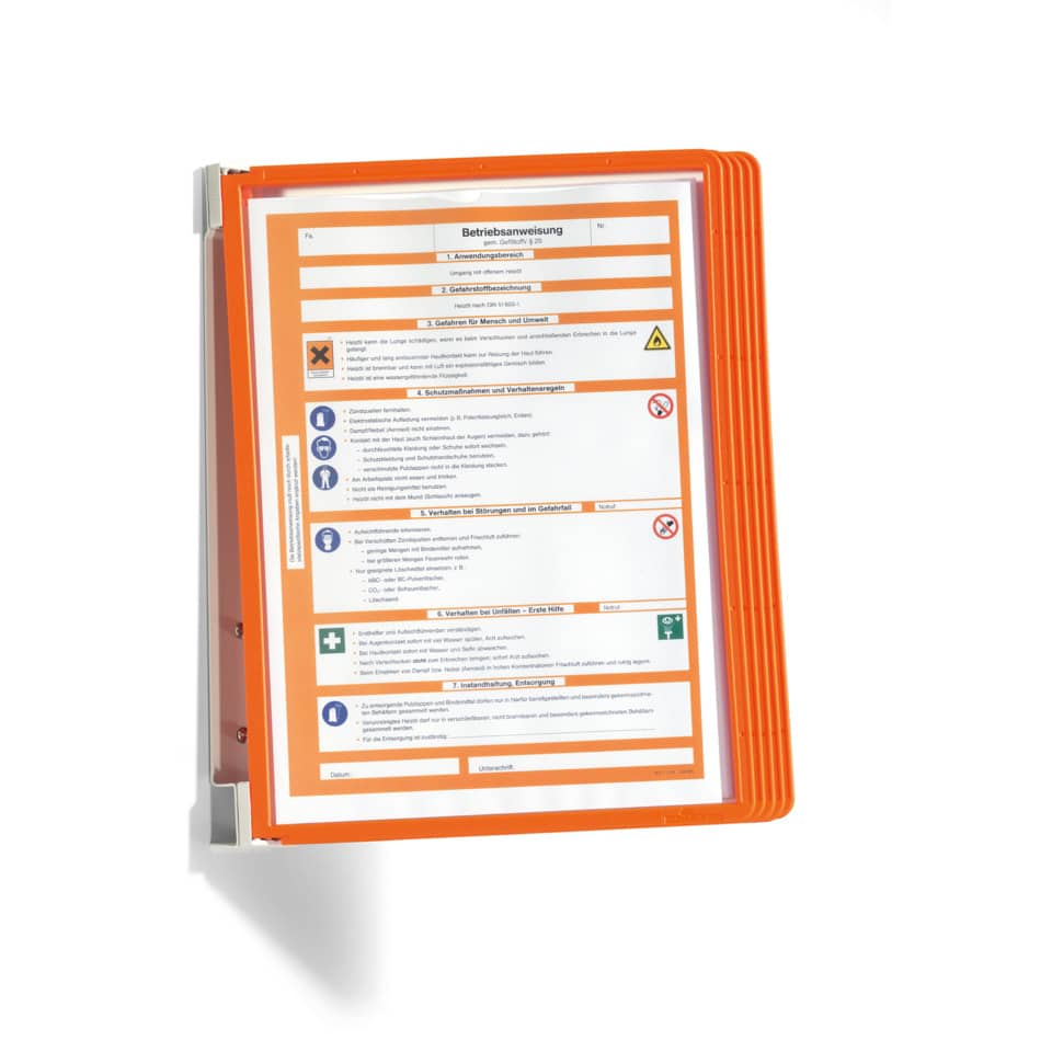 Notizblock, Sicherheitsanweisung, Orange Hülle, Warnhinweise, Kunststoffhülle