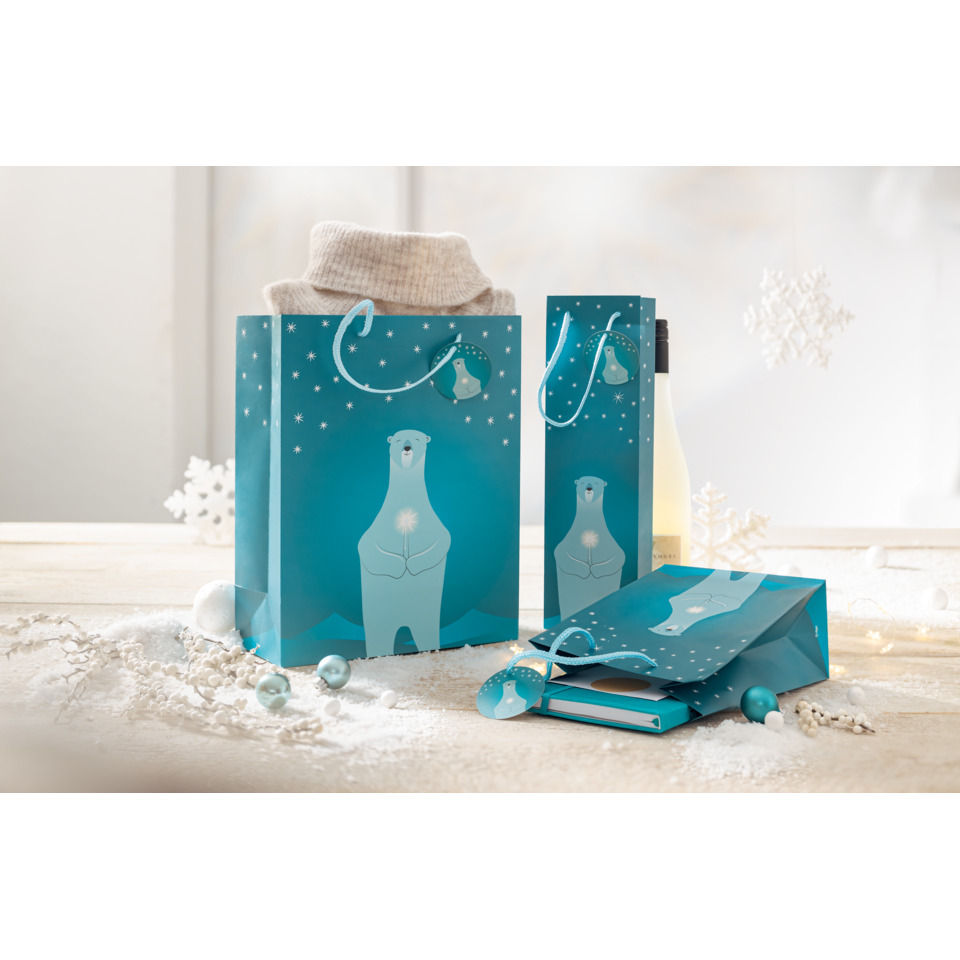 geschenktüte, türkis, polarbär, winter, schal