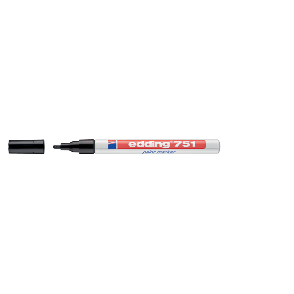 Marker, Paint marker, White body, Red label, Fine tip