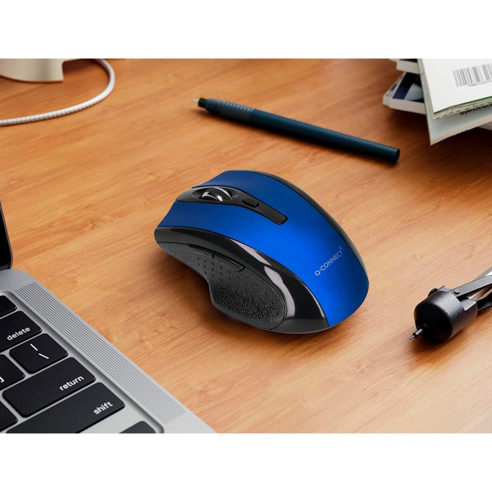 drahtloser Mausc, blauer Maus, ergonomisch, USB-Empfänger, glänzende schwarze Akzente