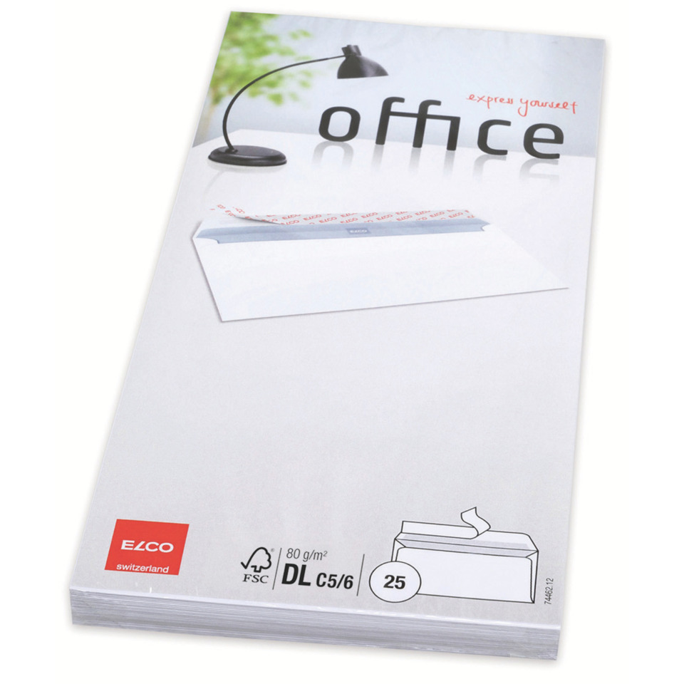 Briefumschlag Office ohne Fenster, C5/6, 80g/m², haftklebend, 25 Stück, weiß ELCO 74462.12