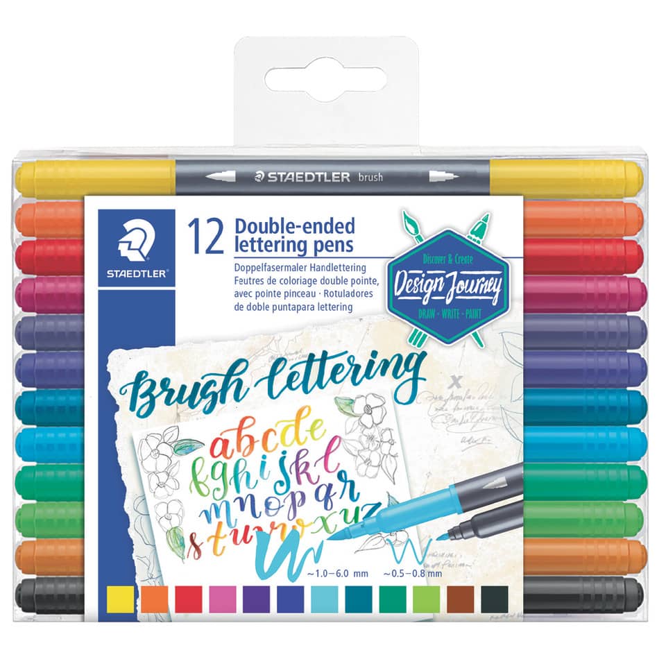 Pinsel-Schreibpens, 12 Stifte, Doppelseitig, bunte Farben, Set
