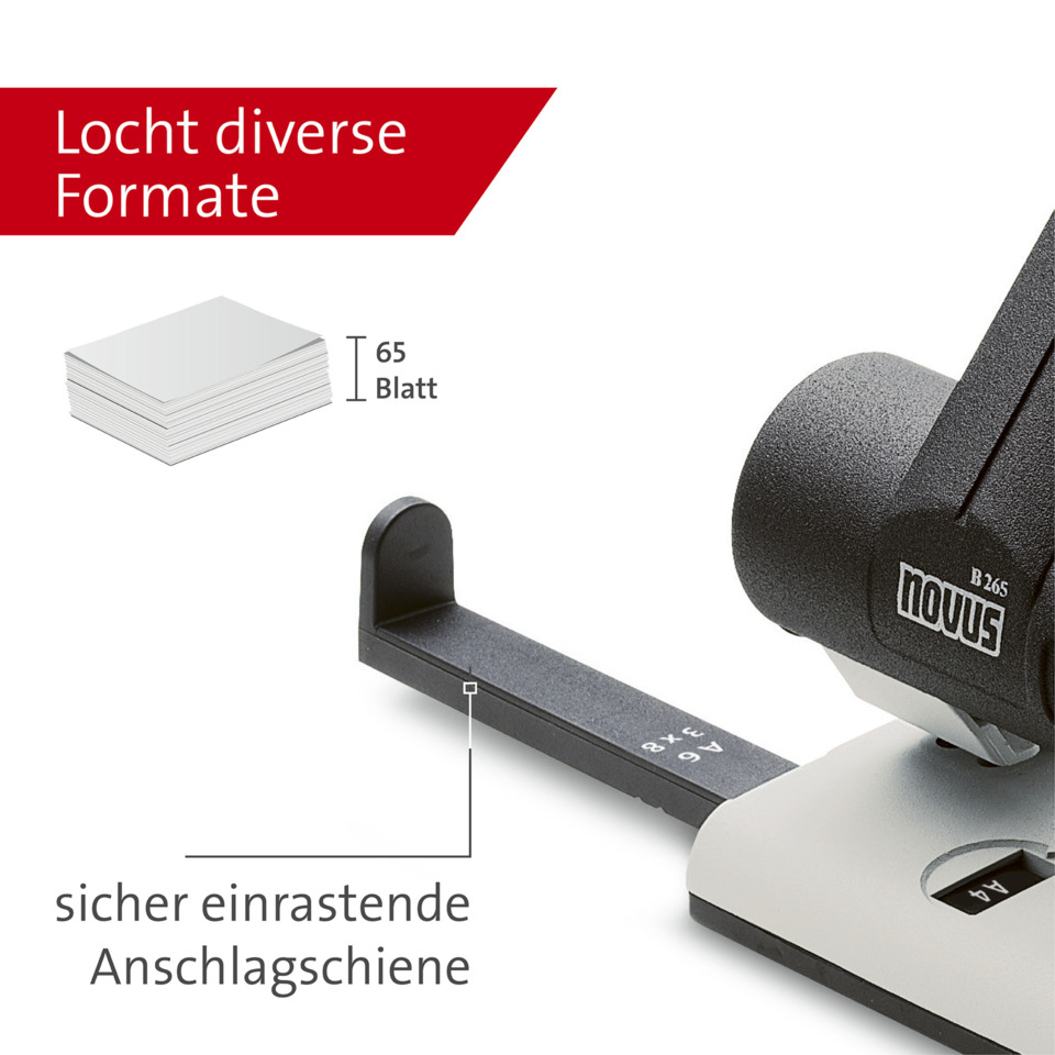 Locht divers Formate, 65 Blatt, Sicher einrastende Anschluss schiene, Klemmhalter, Stanzgerät