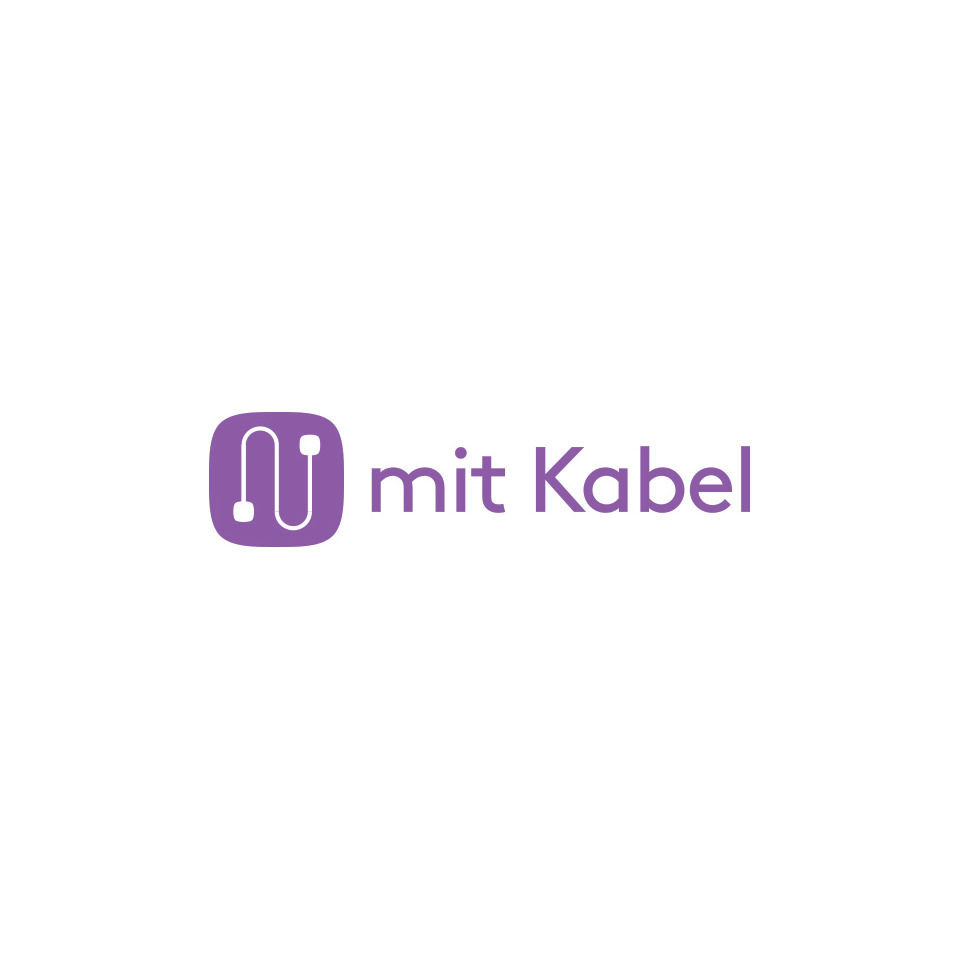 Logo, mit Kabel, lila, Symbol, Text