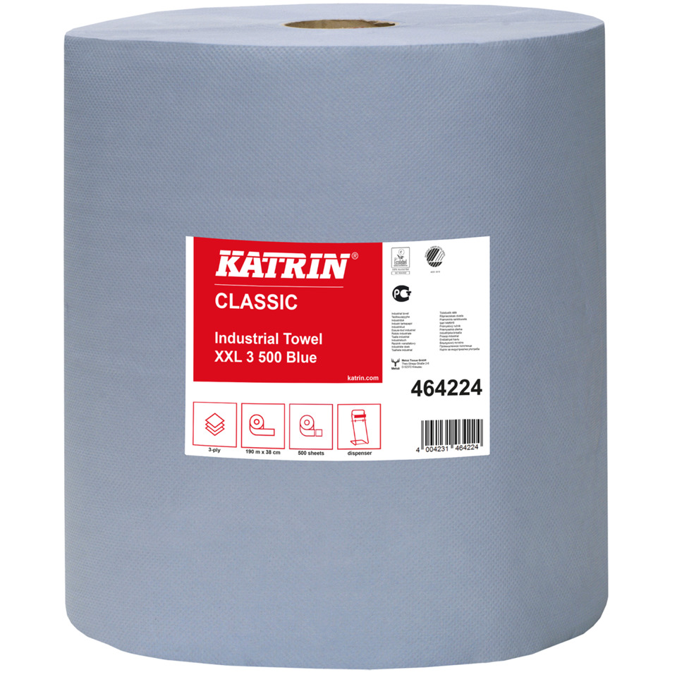 Industrial towel, Blue, Roll, Nonwoven, Labelled