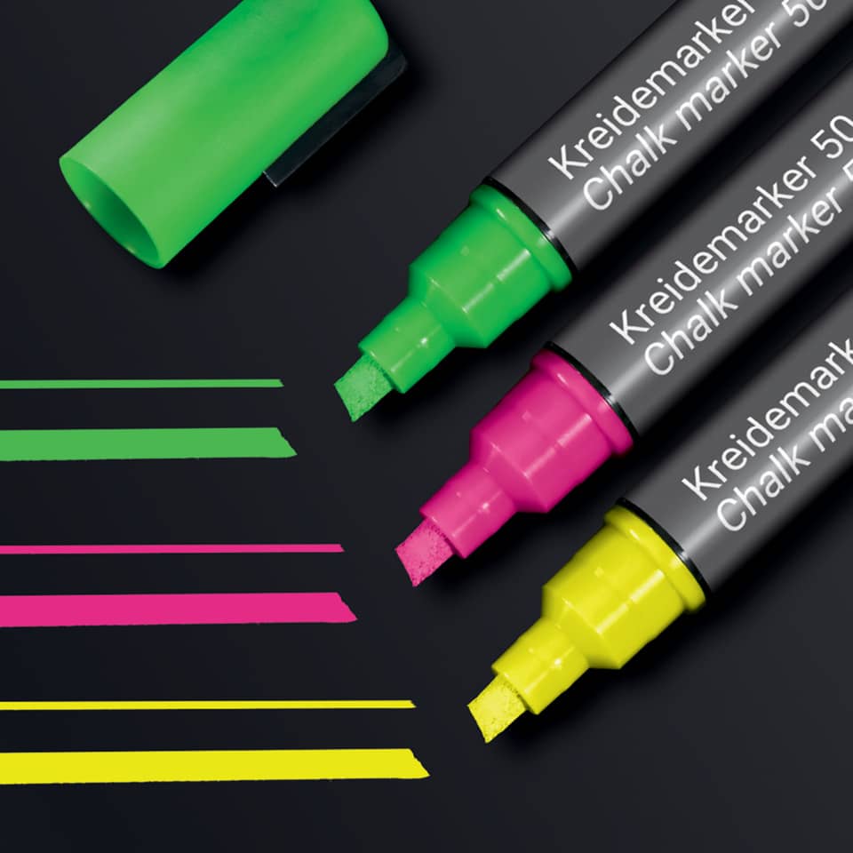 Chalk marker, Fluoreszierendes Grün, Pinker Marker, Gelber Marker, Marker-Set
