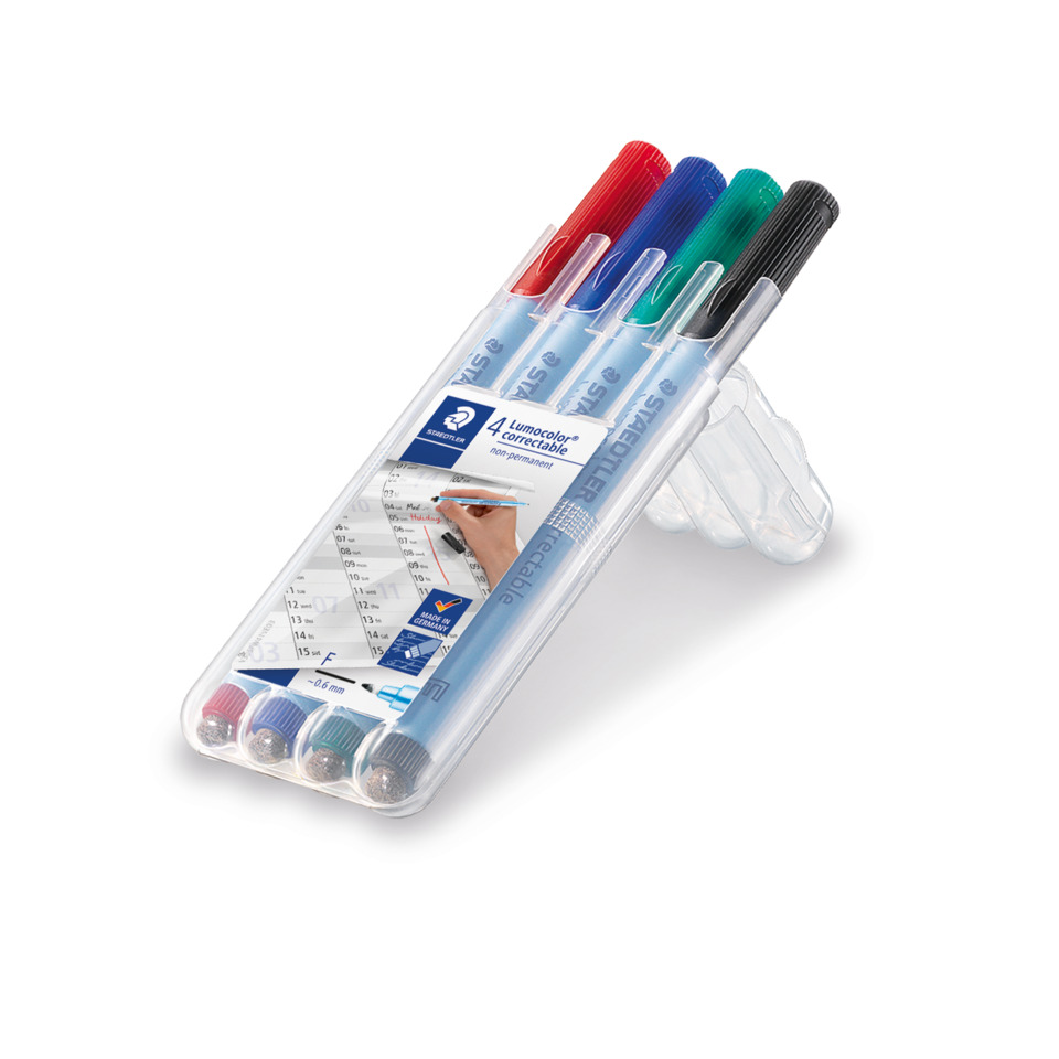 Marker-Set, 5-Farbmarker, Dünnspitze, Feiner Stift, Kunststoffdose, Lumocolor, 4er Set, Markierstifte, Korrekturstifte, Filzstifte