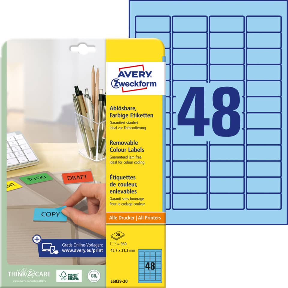 entfernbare etiketten, Farbetiketten, Avery Zweckform, To-Do-Etiketten, 48er Etikettenblatt