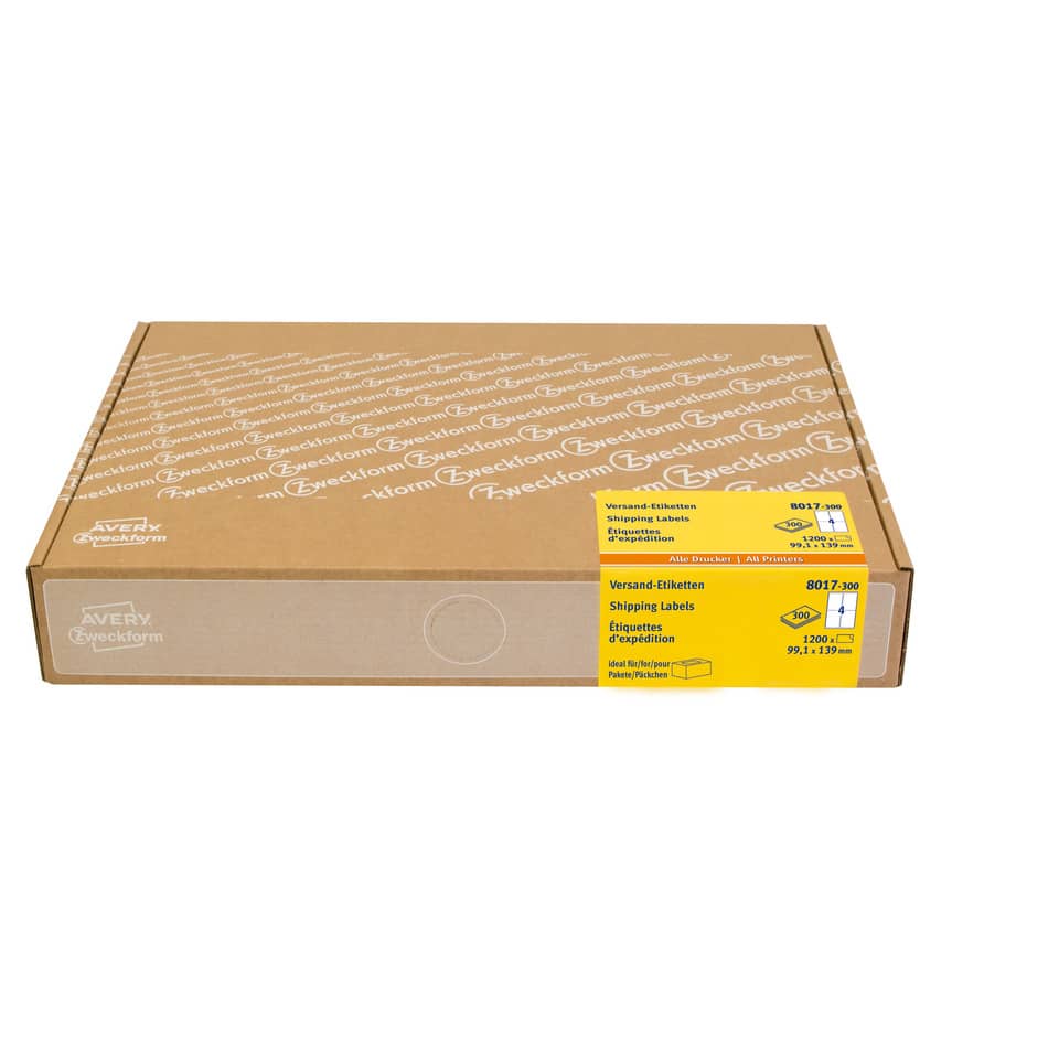 Versandetiketten, Avery-Box, Etikettenbogen, Kartonbox, Druckerzubehör