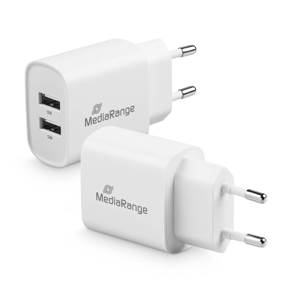 USB-Ladegerät, Wandladegerät, Dual-USB, 12W je Port, MediaRange