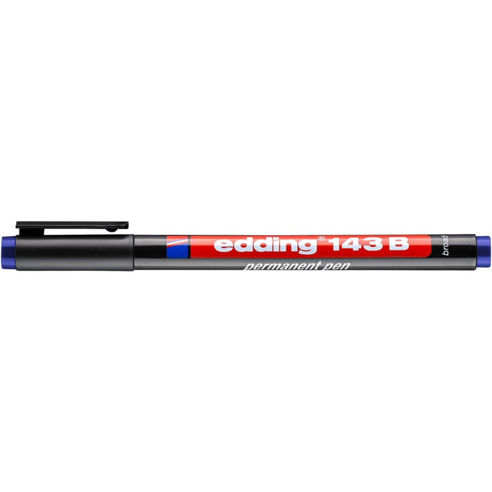 Permanentmarker, Markerstift, Blaues Ende, Schwarzer Körper, Rote Beschriftung