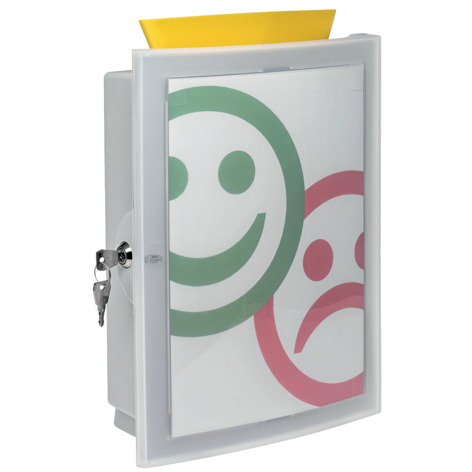 Lockbox, Keyed lock, Plastic housing, Intercom-style panel, Colorful design