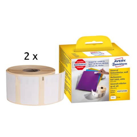 Rollen-Etiketten ablösbar, 32x57mm, 1000 Stück, weiß AVERY ZWECKFORM AS0722540