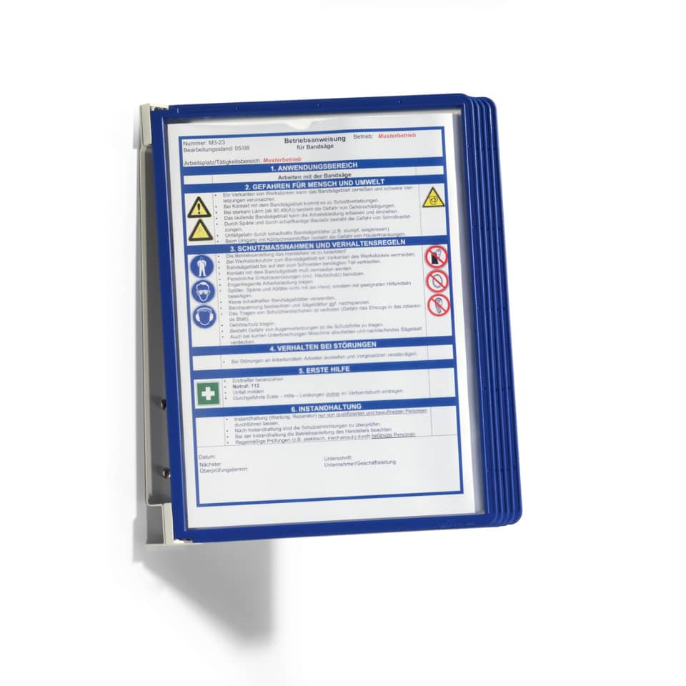 Sicherheitsaufkleber, Warnhinweis, Anleitungsplakat, blauer Rahmen, industrie Schild