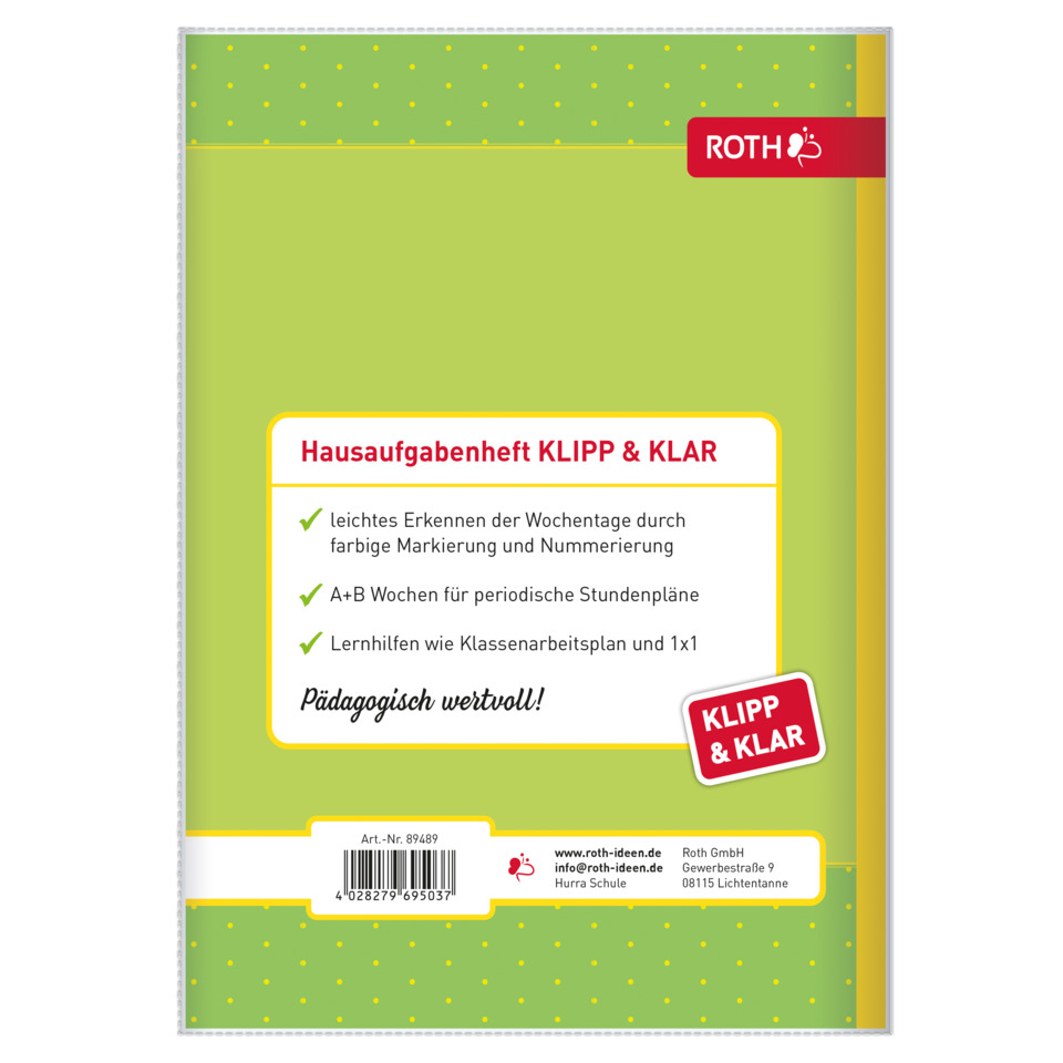Schulheft, Hausaufgabenheft, Klipp & Klar, Grün gelb, Lernhilfe