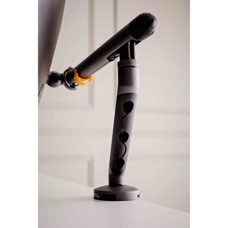 monitor arm, desk mount, articulating arm, black color, adjustable