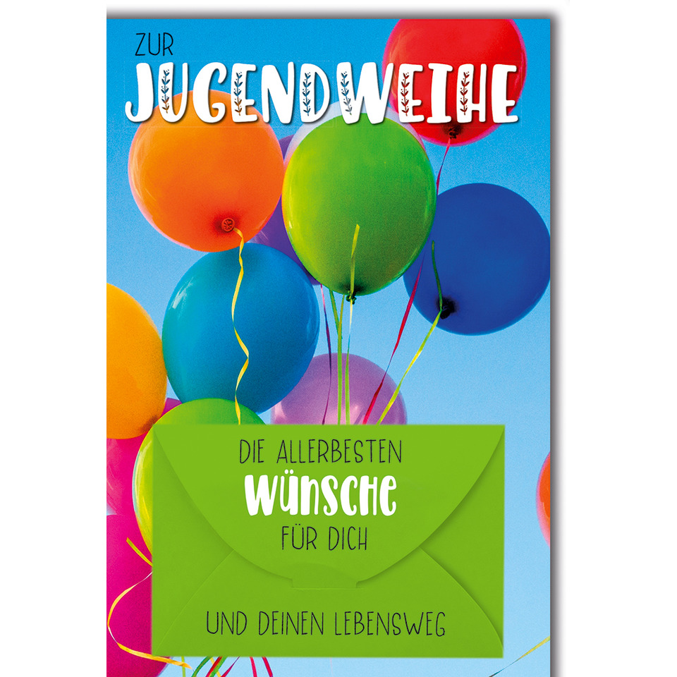 Ballons, Luftballons, Grünes Kuvert, Wünsche, Geschenkkarte