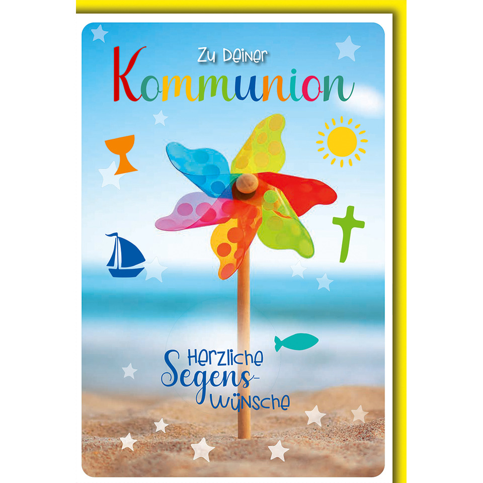Karte, Grußkarte, Sandstrand, Windrad, Segenswünsche