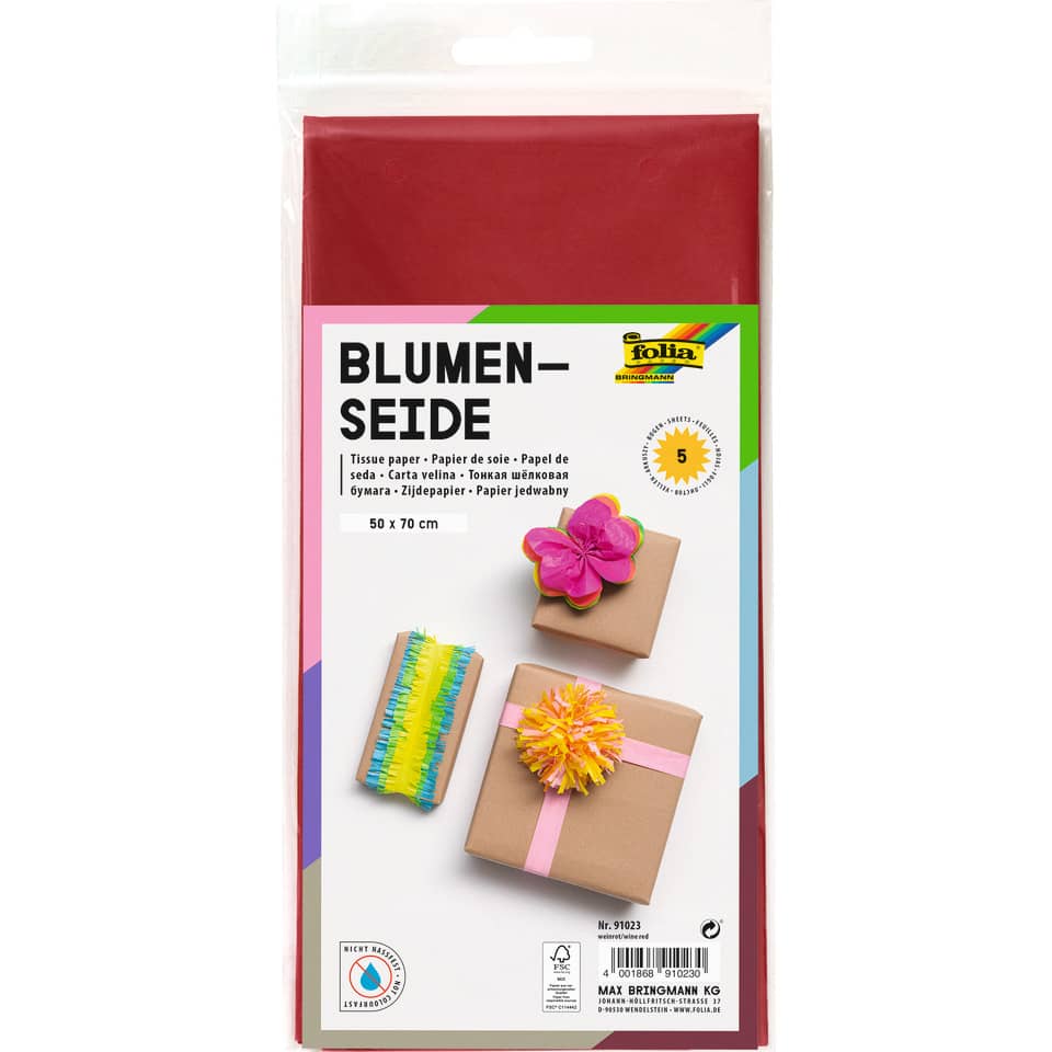 Blumenseide, 50 x 70 cm, 20g/m², 5 Bogen, weinrot (23) FOLIA 91023