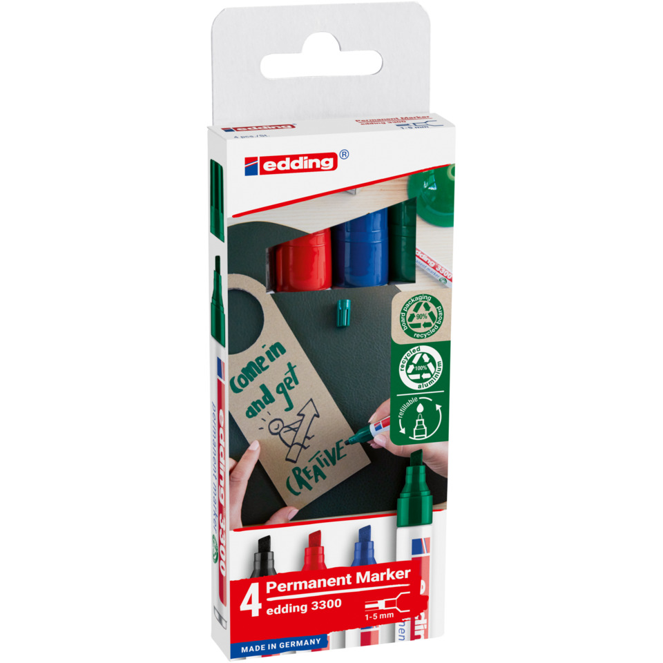 4 Marker, Permanent Marker, Farbmarker, Filzstift, ed Ding 3300