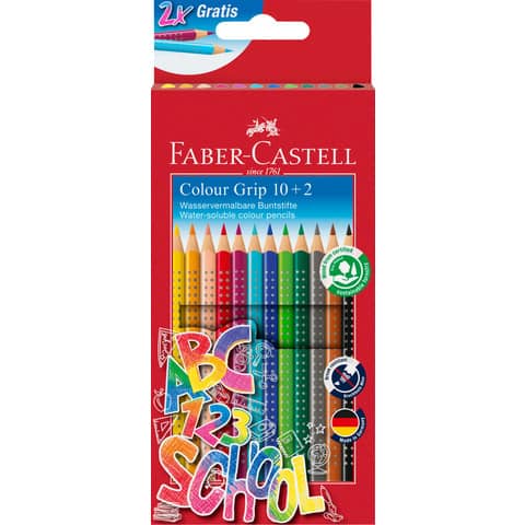 Farbstiftetui Colour Grip, 10+2 Stück, sortiert FABER CASTELL 201585