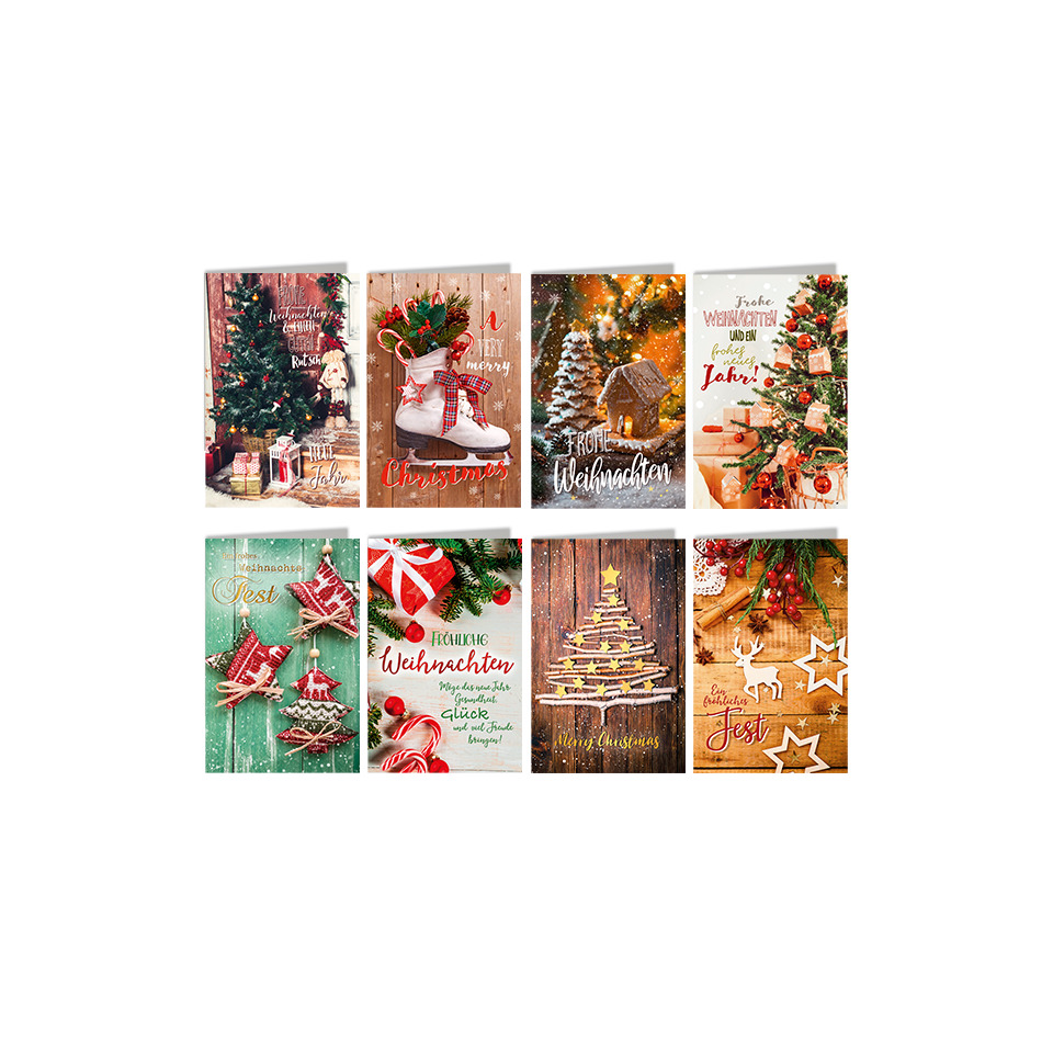 Weihnachtskarten, Weihnachtsdeko, Holzoptik, Festliche Botschaft, Christkind/Weihnachten