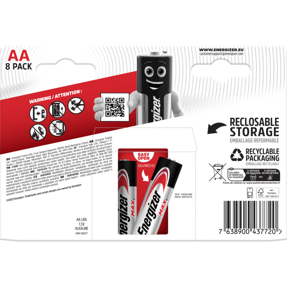 AA 8-pack, AA-Batterien, Alkaline, recycelbare Verpackung, Ersatzbatterie Hülle