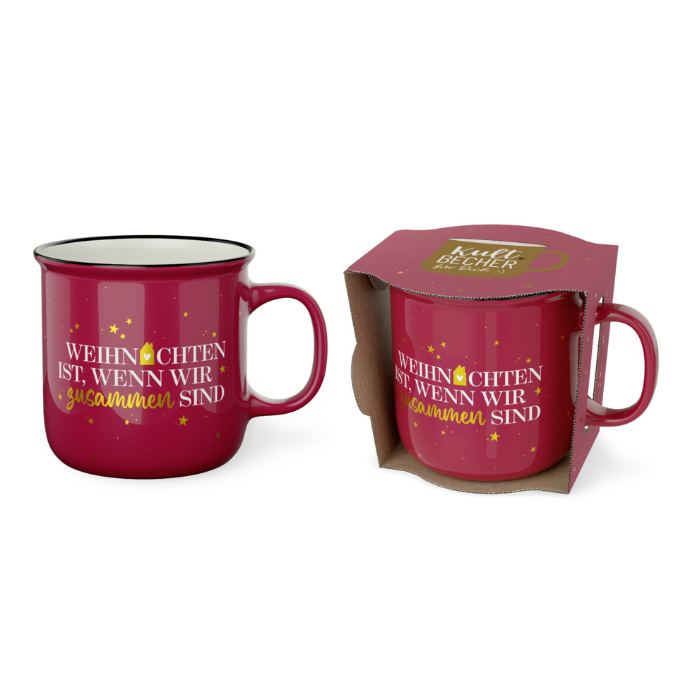 Becher, Tasse, Keramik, Weihnachtsdesign, rosa roter Becher