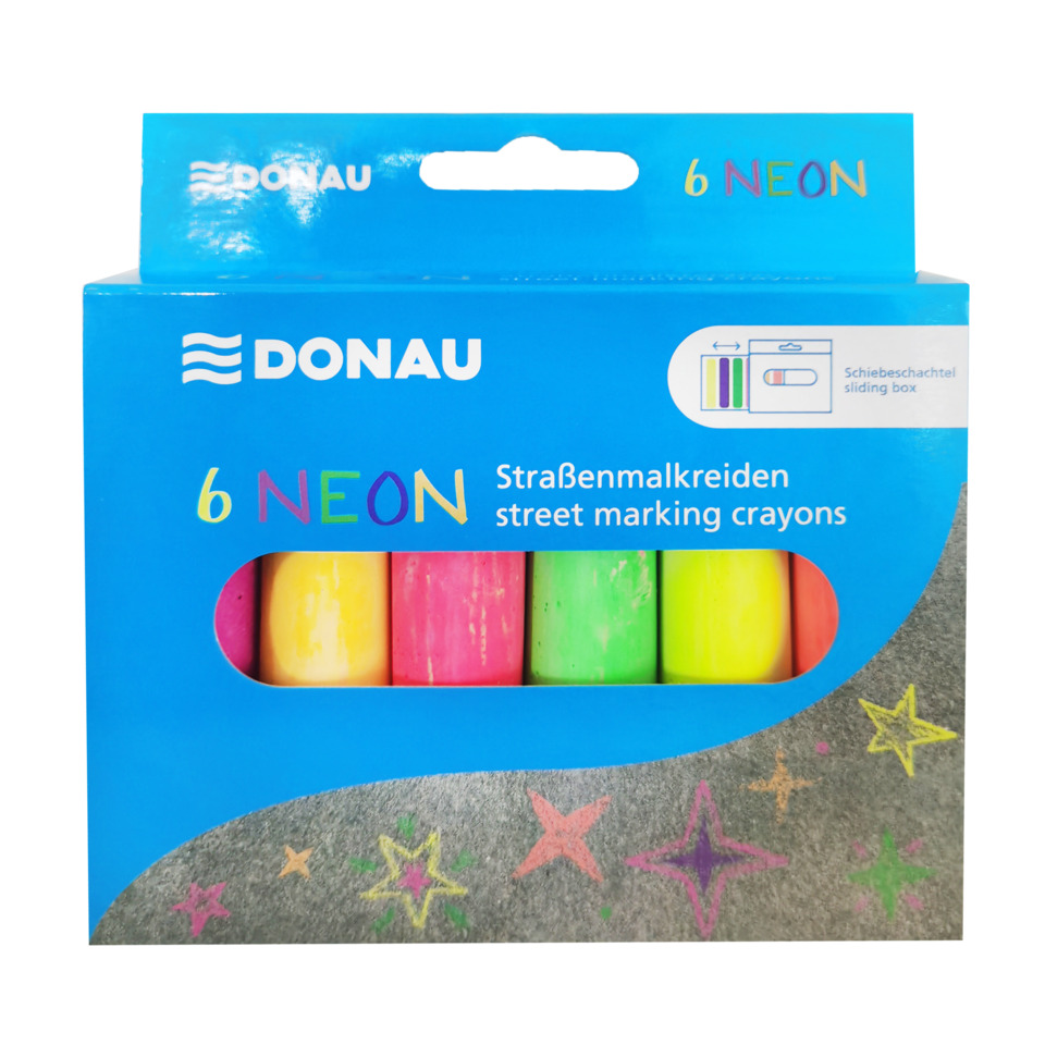 Kreiden, Straßenkreiden, Neon, 6 Farben, Schachtel