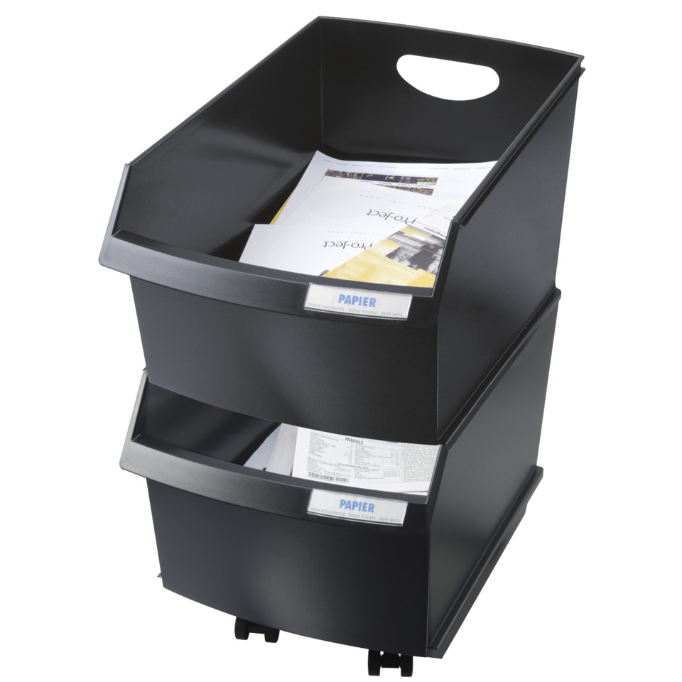 Aktenablage, Dateiablage, Rollcontainer, Schwarz, Dreistufig
