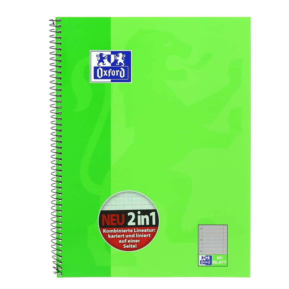 Spiralnotizbuch, Notizbuch, Oxford, Lineaturblätter, Grün