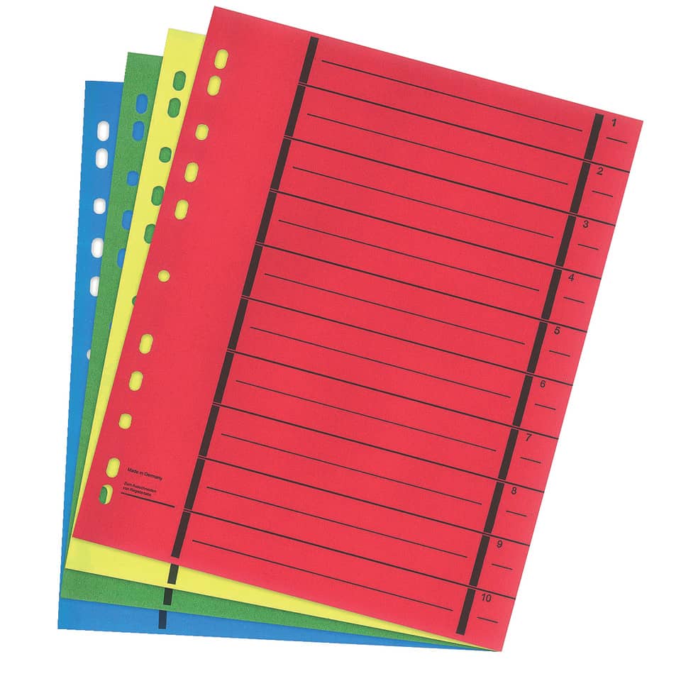 Kunststoffordner, Gliederpapier, Roter Ordner, Seitenraster, Locherlochung