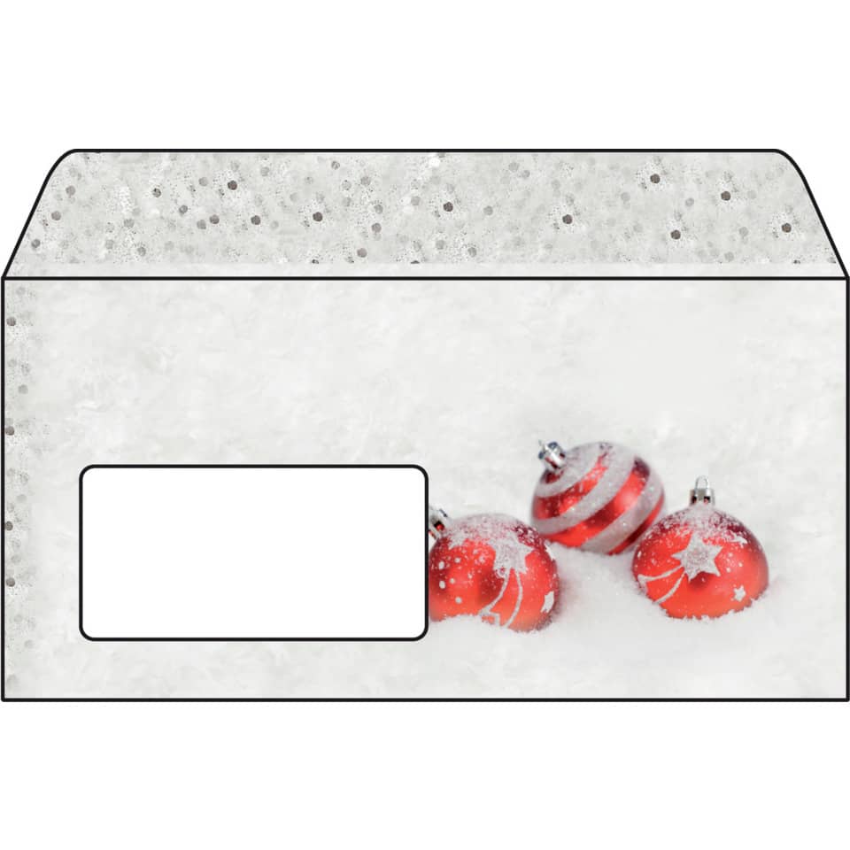 Box, Dekorationsbox, Schnee,  rote Kugeln, Weihnachtsverpackung