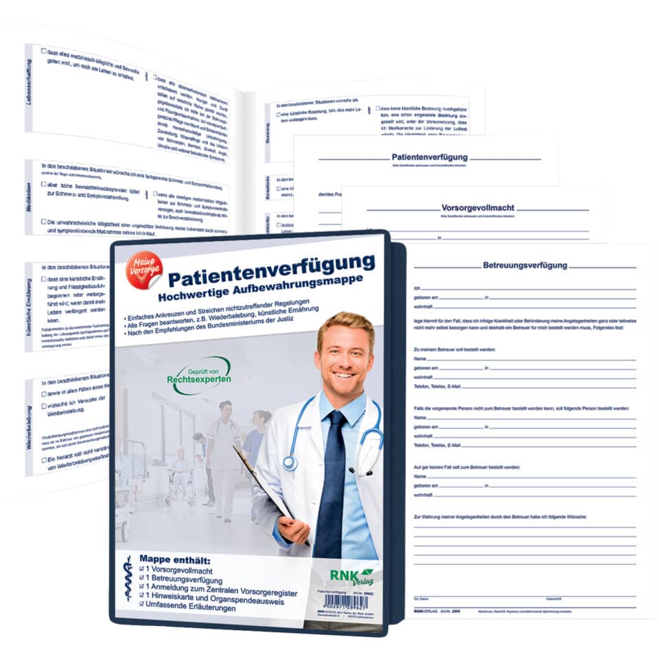 Patientenverfügung, Aufbewahrungsmappe, Dokumentenmappe, Medizinische Unterlagen, Kartenfächer