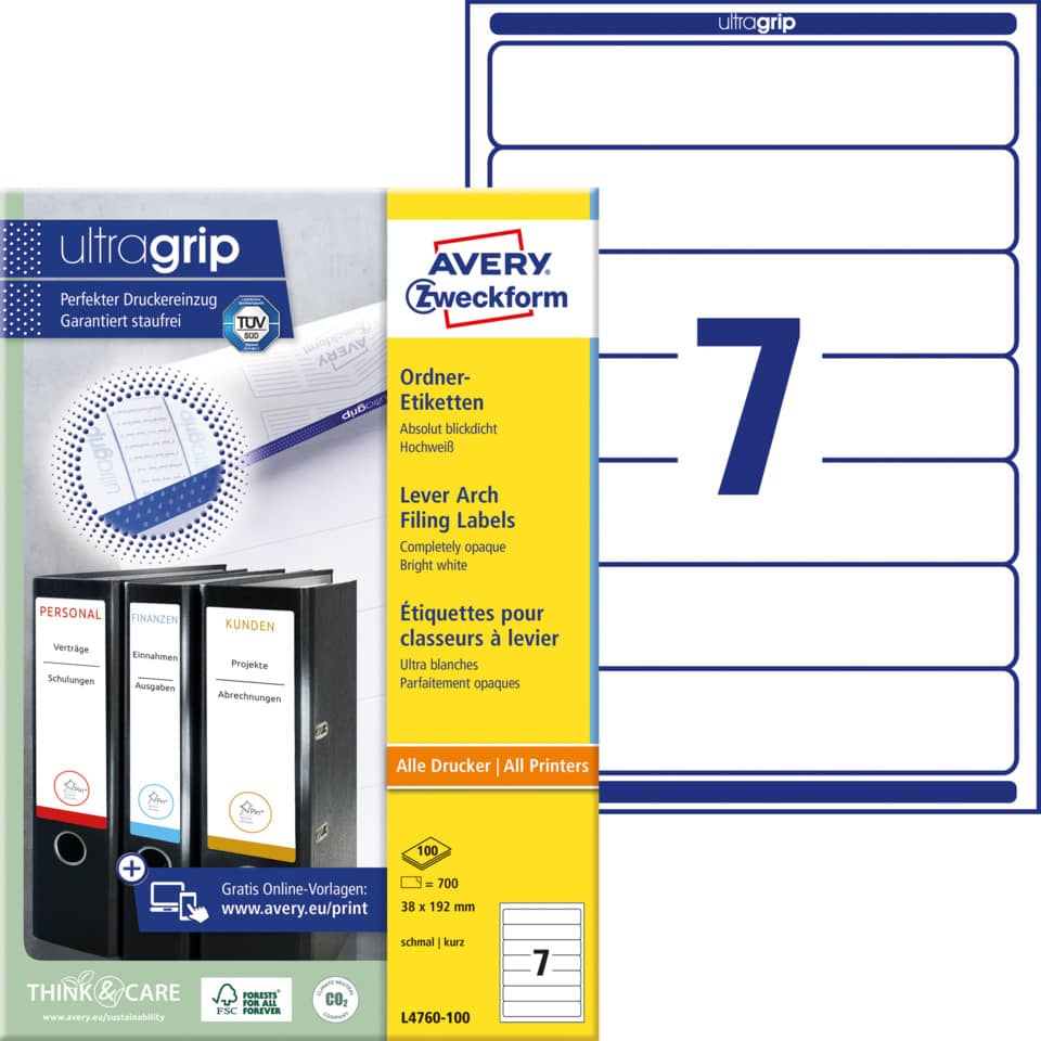 Ordneretiketten, Etikettenrollen, Bürobedarf, Druckerpapier, Ordnerrücken