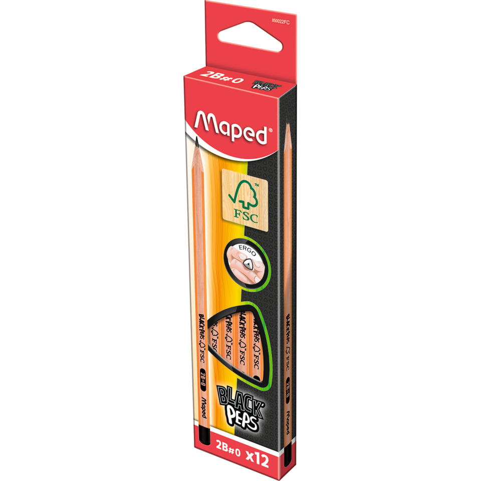 stift, holz, HB-Stift, orange, black peps, FSC, ergonomisch, verpackung, 12er-pack, Maped