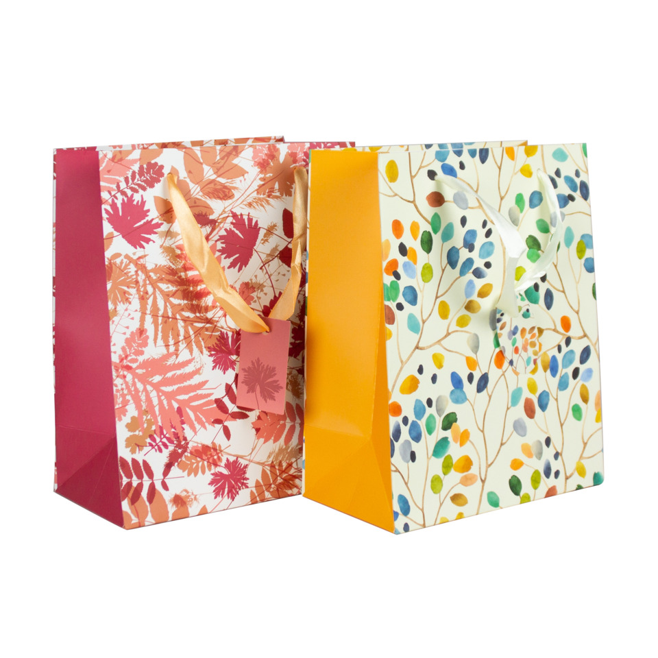 Geschenkbeutel, Geschenktüten, Papiertüten, Papiertaschen, Blättermuster