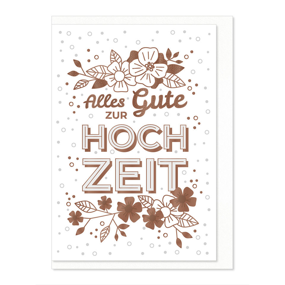 Karte, Hochzeit, Blumen, Roségold, Spruch